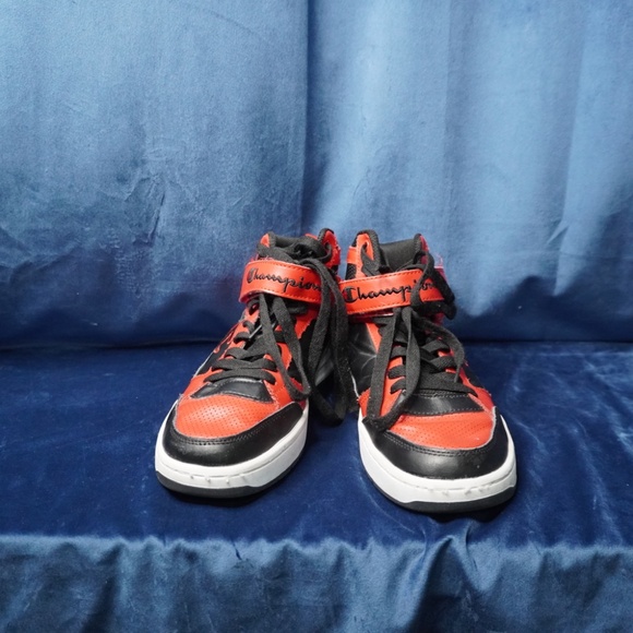 Champion Leather Red Black & White Drome High Top Sneakers - Picture 2 of 6